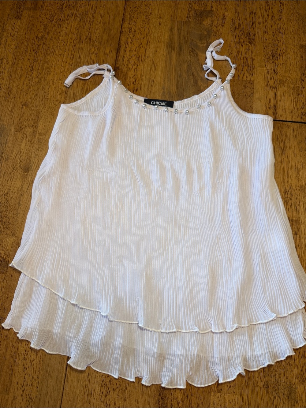 ChicMe White Pearl-Trimmed Tiered Camisole